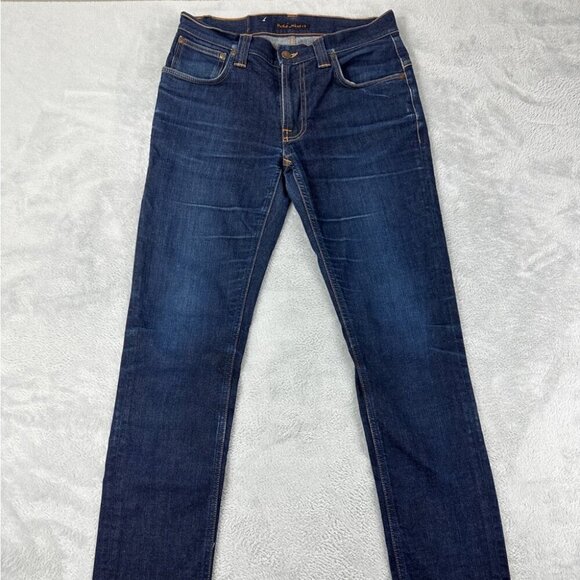 Nudie Jeans Co Dark Blue Denim thin Finn Dry Tight Pants Men’s Size 32x34 US - Picture 1 of 15